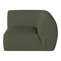 Olive green curved sofa with a smooth texture and minimalistic design, perfect for modern interiors.