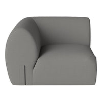 Gray upholstered sofa with a smooth texture and rounded edges, perfect for modern living spaces.