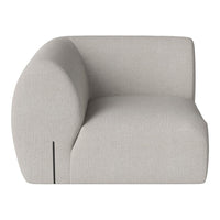 Light gray upholstered corner sofa with a sleek, rounded design and minimalistic lines, ideal for modern decor.