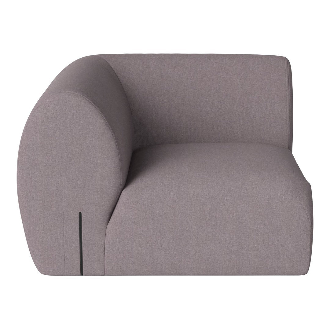 Soft grey armchair with rounded edges and a sleek, minimalist design, perfect for modern interiors.