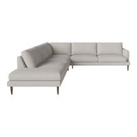 Light gray sectional sofa with clean lines and textured fabric, featuring solid wood legs for a modern touch.