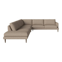 L-shaped sofa in soft beige fabric with clean lines and simple design, perfect for modern living spaces.