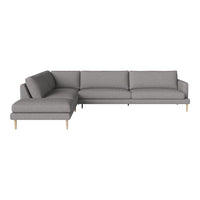 Gray fabric sectional sofa with clean lines and wooden legs, perfect for modern living spaces.