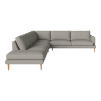 Gray sectional sofa with a minimalist design and light wood legs, perfect for modern living spaces.