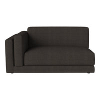 "Dark gray upholstered sofa with clean lines and a modern, minimalist design."