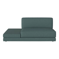 Teal sectional sofa with a textured fabric pattern, featuring a sleek, modern design and clean lines.