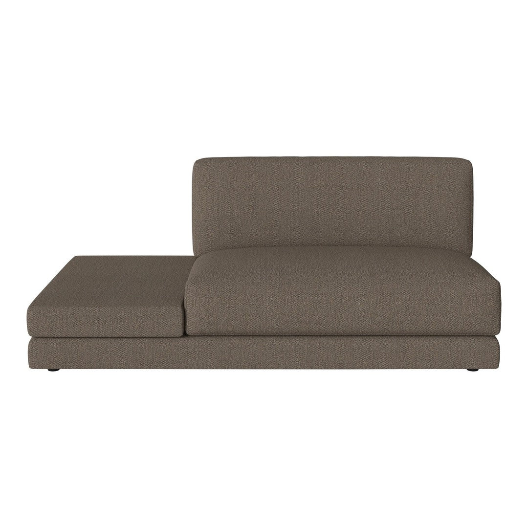 Brown upholstered sectional sofa with a smooth, modern design and seamless fabric texture. Ideal for contemporary spaces.