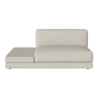 Light beige fabric sofa with a simple, modern design and smooth textures; ideal for minimalist decor.