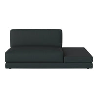 Dark green modern sofa sectional with a sleek, minimalist design. Soft fabric texture and subtle lines enhance style.