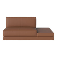 Brown leather sectional sofa with a sleek, modern design and smooth, matte finish. Perfect for contemporary spaces.