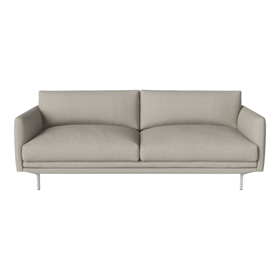 Light gray, minimalist sofa with smooth fabric and clean lines, featuring a contemporary design and subtle texture.