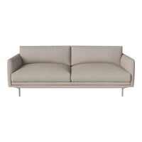 Beige two-seater sofa with smooth fabric and minimalist design, featuring clean lines and subtle texture.