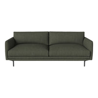 Olive green fabric sofa with sleek, modern design and subtle texture. Perfect for contemporary living spaces.
