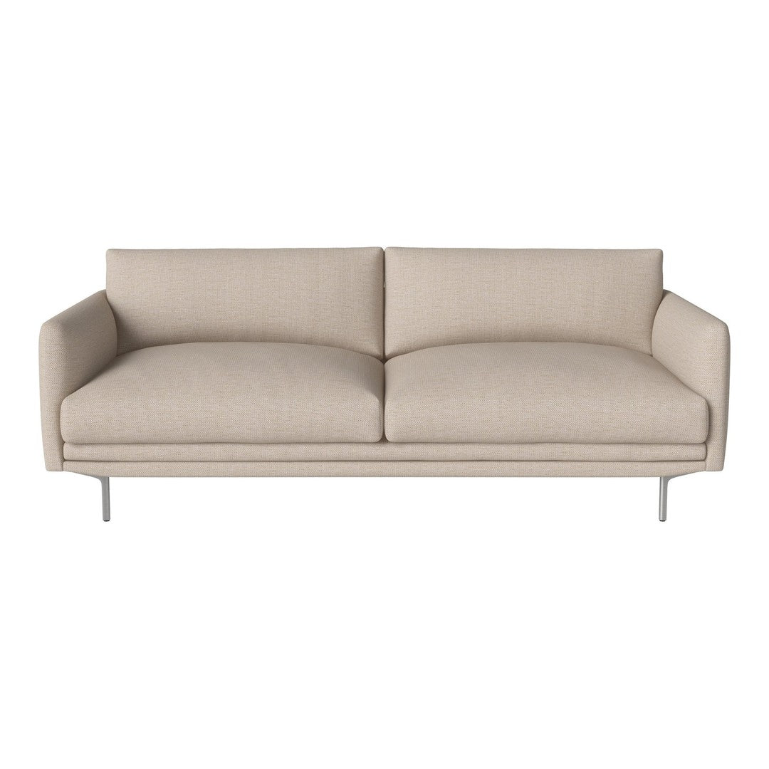 Beige modern sofa with a smooth texture and minimalistic design, featuring straight lines and soft, neutral tones.