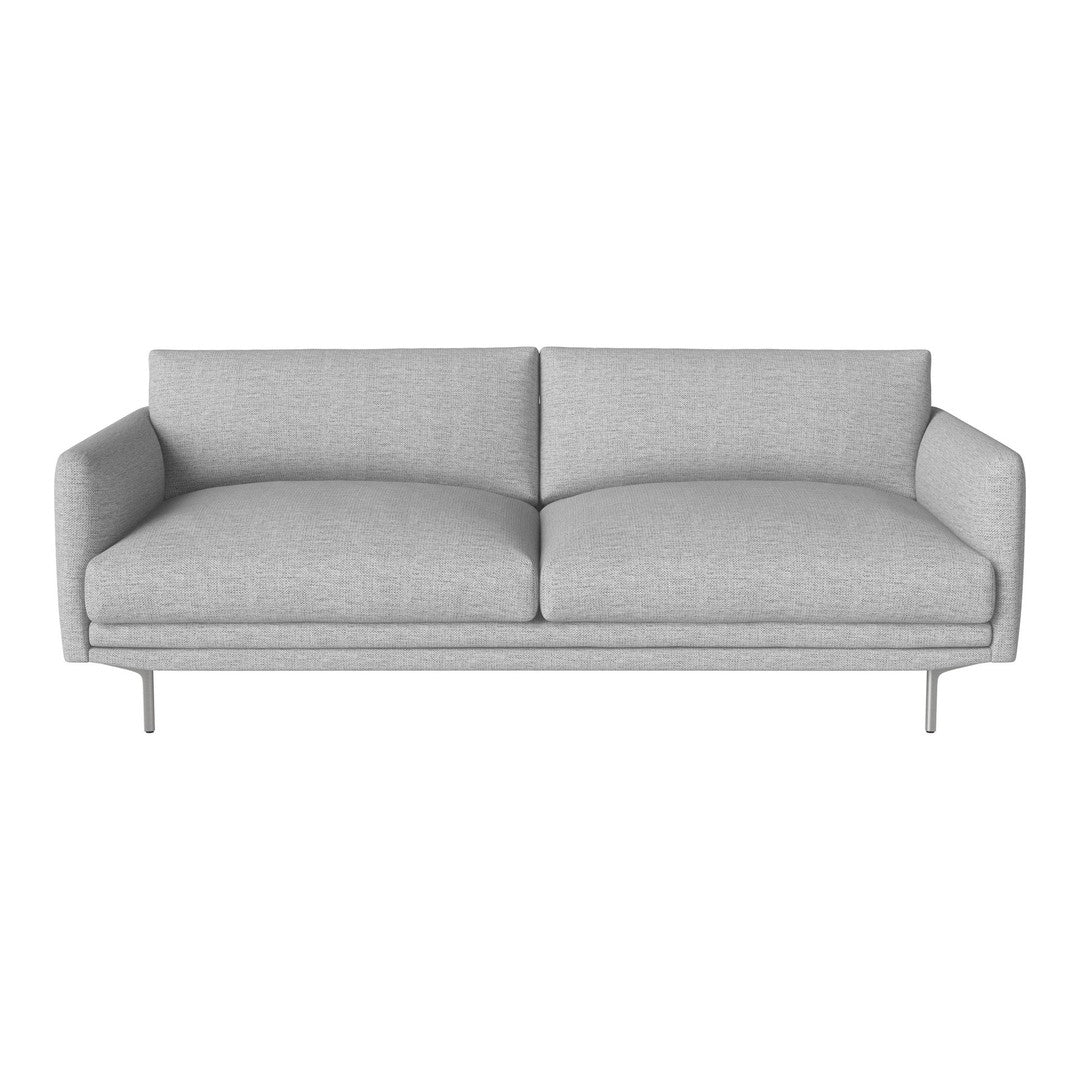 Light gray fabric sofa with a minimalist design and smooth texture, featuring clean lines and no patterns.