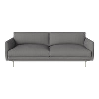 Modern gray sofa with smooth, minimalist design and subtle textured fabric, featuring clean lines and a sleek profile.