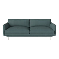 Teal, textured fabric sofa with clean lines and silver legs, perfect for modern living spaces.