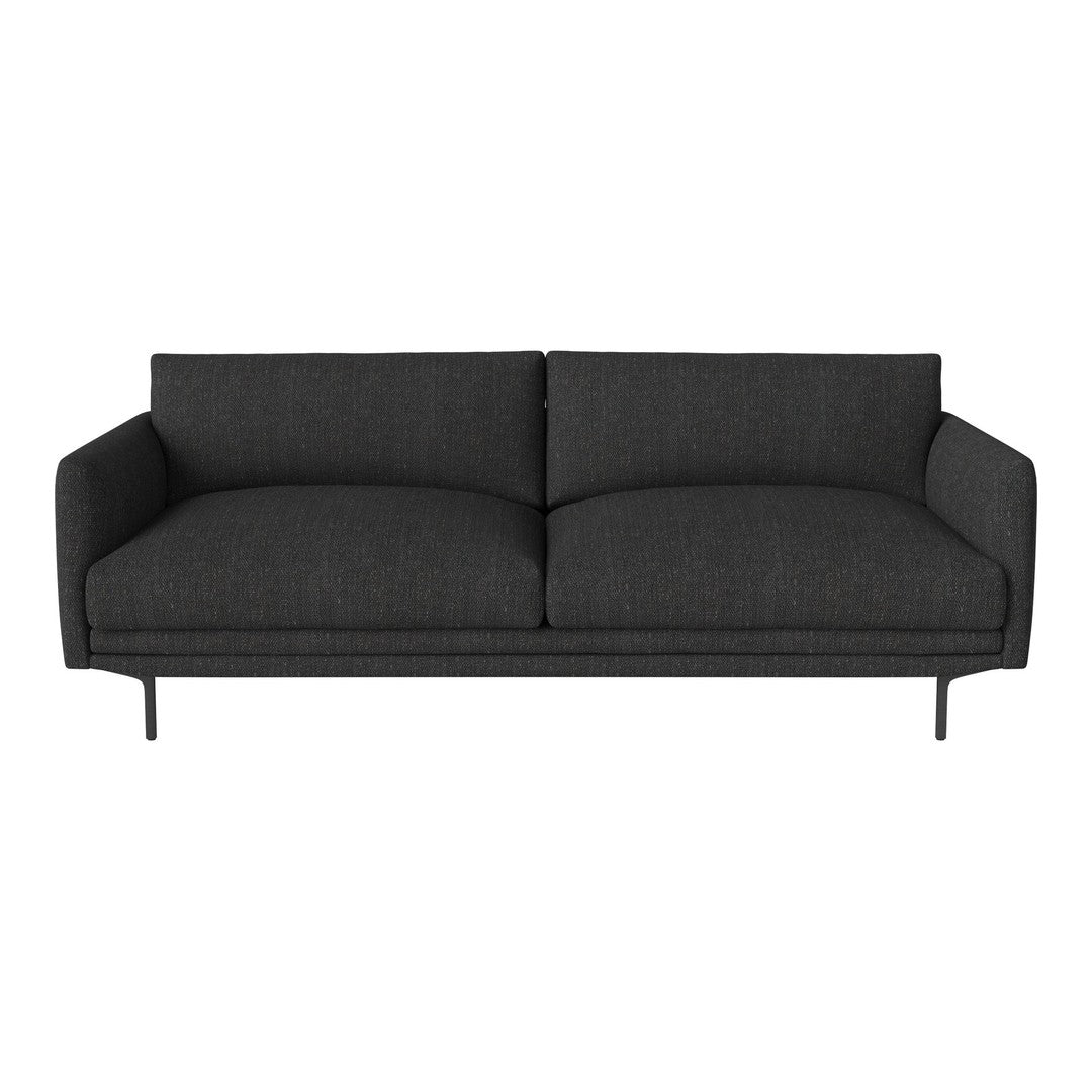 Stylish black fabric sofa with smooth lines and minimalist design, perfect for modern interiors.