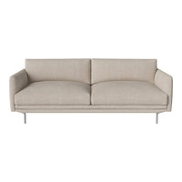Light beige fabric sofa with smooth, minimalistic design and modern silver legs. Ideal for contemporary decor.