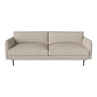Light beige, minimalist modern couch with smooth upholstery and sleek black legs, perfect for contemporary decor.