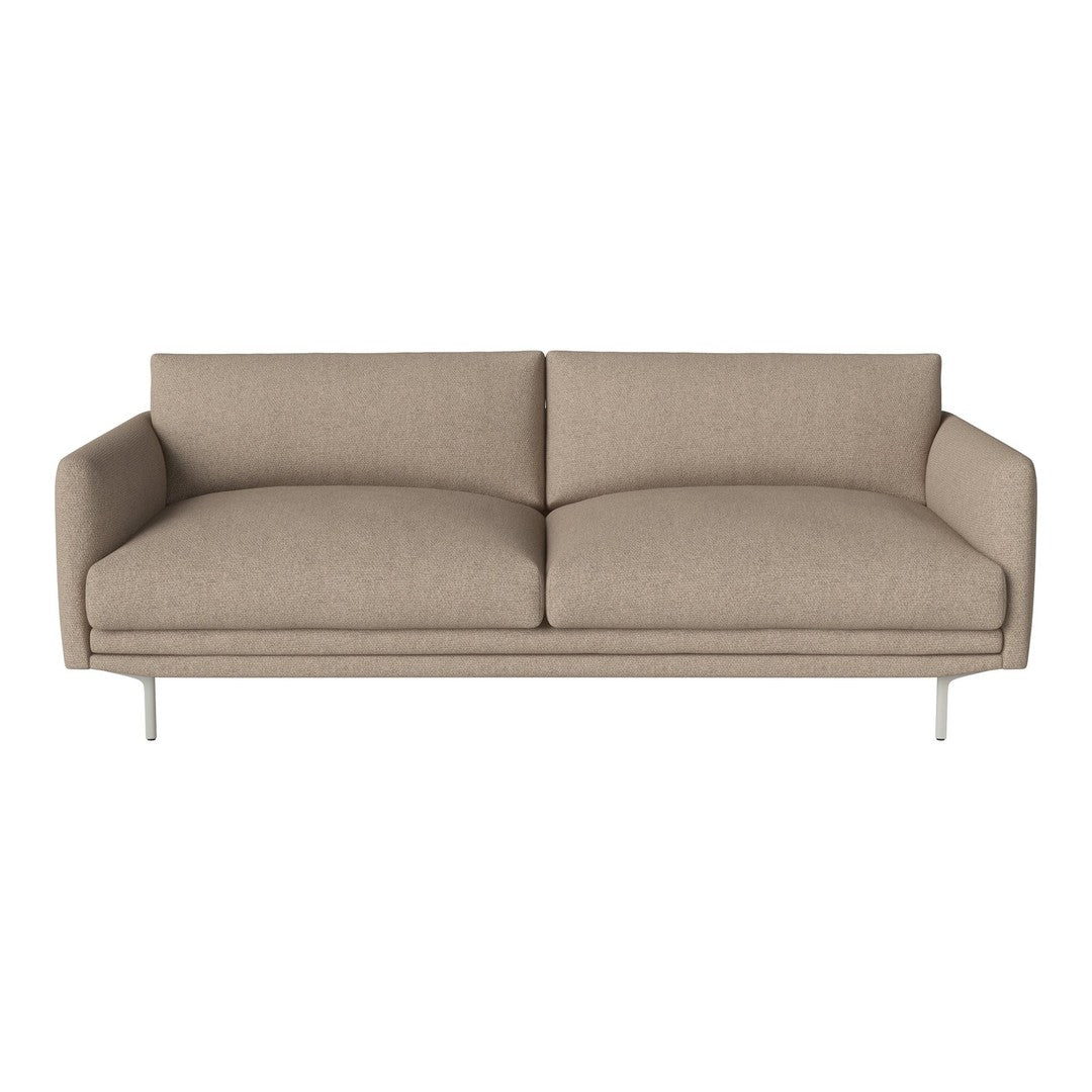 Beige modern sofa with smooth fabric and minimalist design, featuring subtle texture and clean lines.