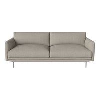 Light gray upholstered sofa with sleek lines and minimalist design, featuring a solid color and no patterns.