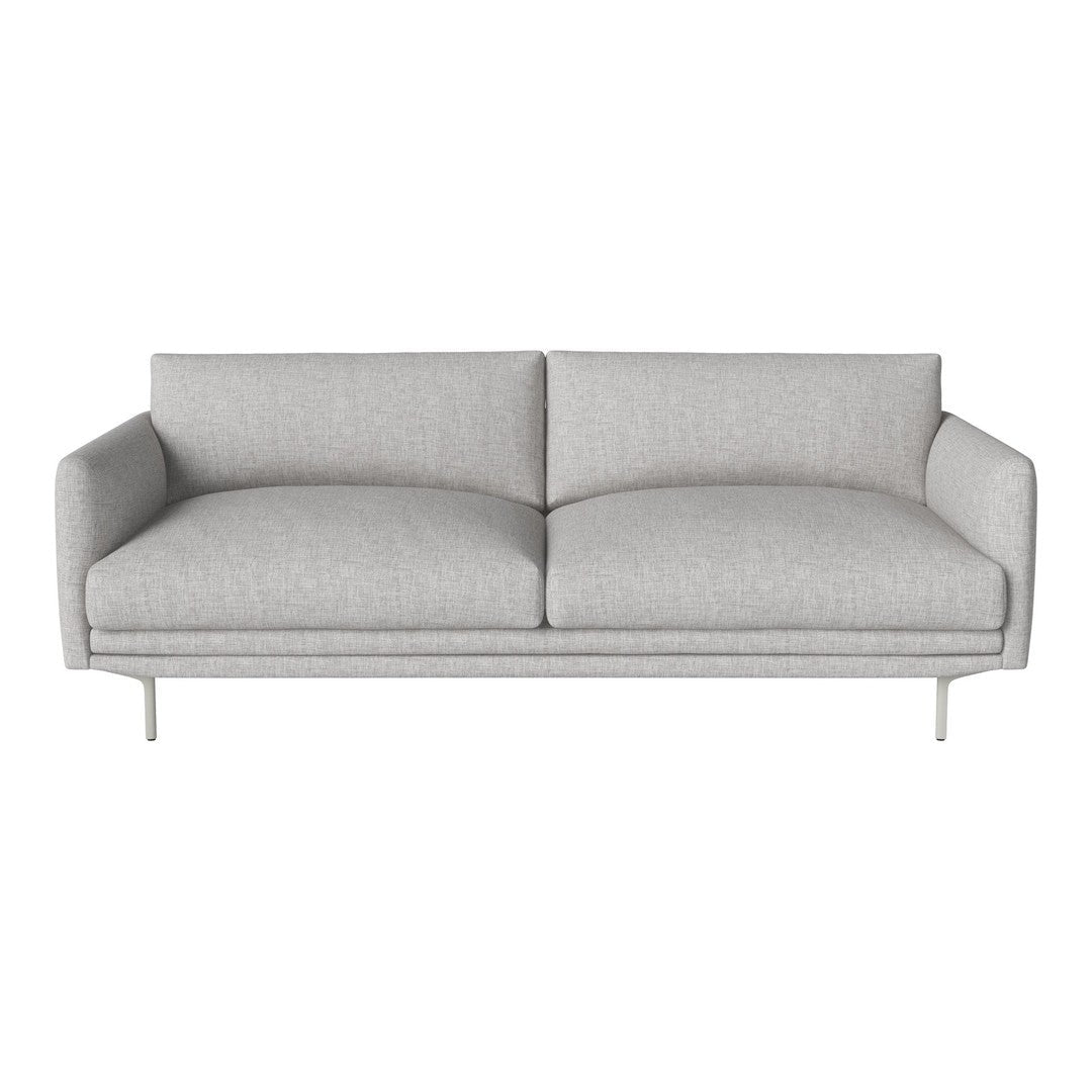 Light gray sofa with a smooth fabric texture and simple, modern lines. Elegant and minimalist design.