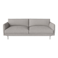 Light gray sofa with minimalist design, featuring smooth, solid fabric upholstery and sleek metal legs.