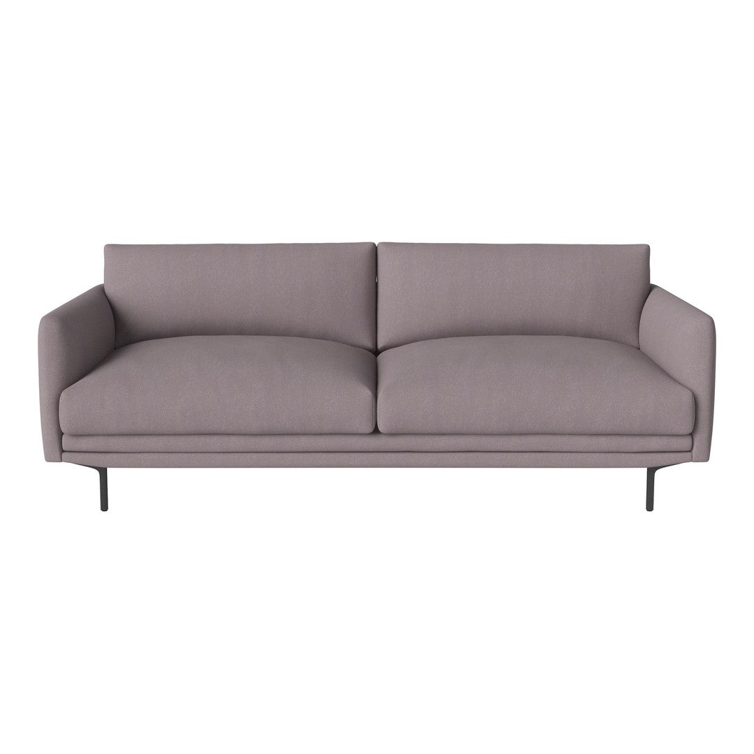 Light gray modern sofa with a minimalist design and sleek black legs, featuring a smooth fabric texture.