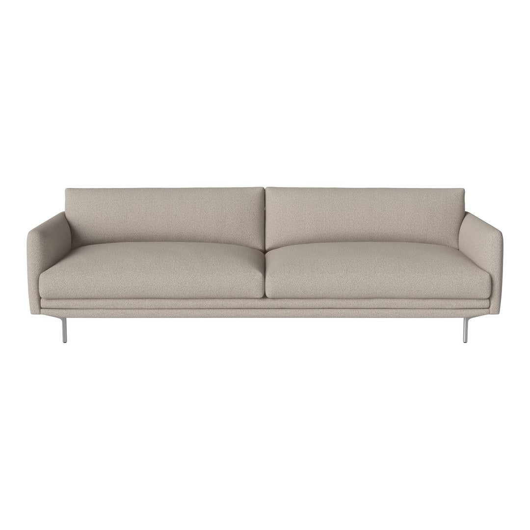 Light beige modern sofa with smooth fabric upholstery and minimalist design, featuring simple lines and no patterns.