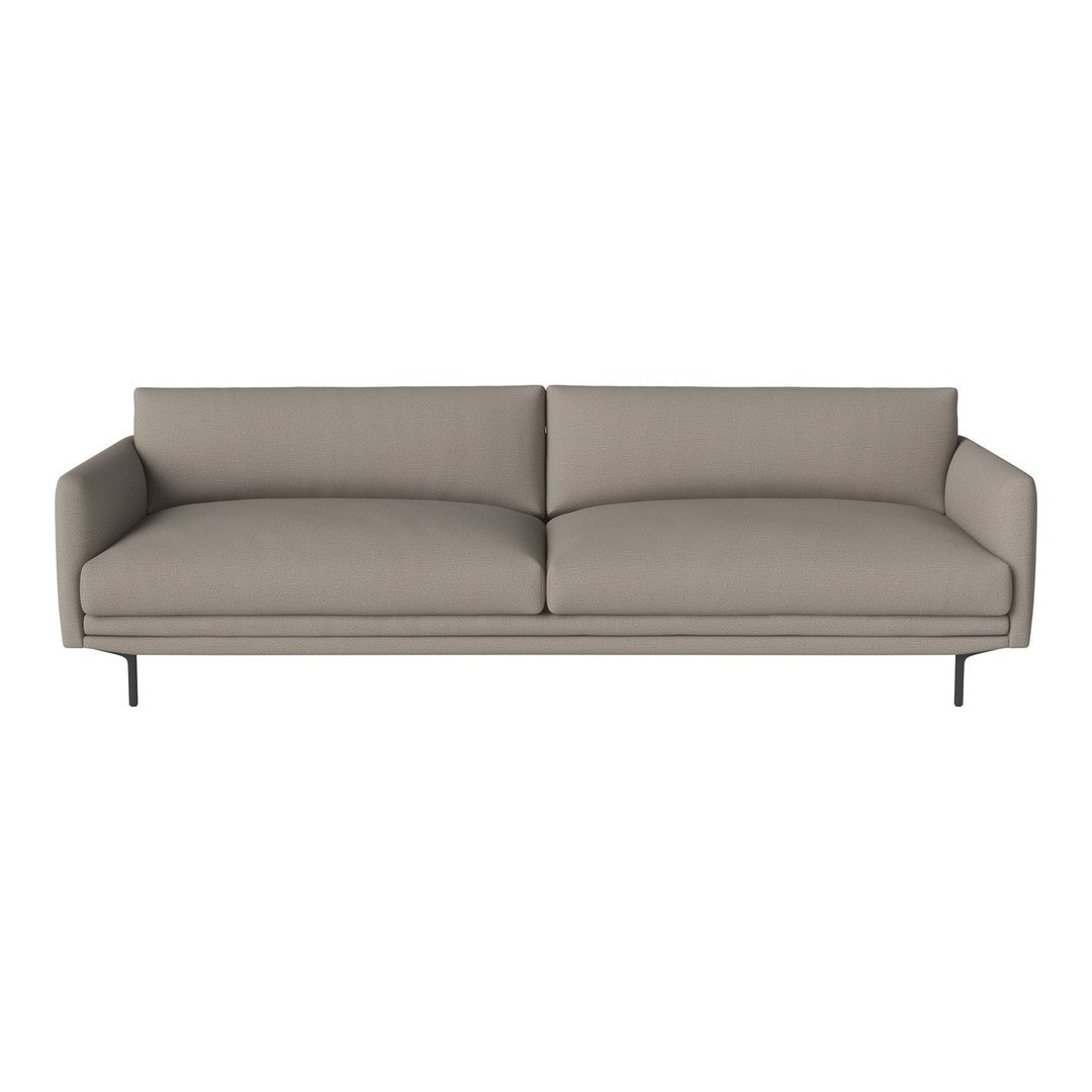 Light gray minimalist sofa with smooth upholstery and sleek metal legs. Perfect for modern living spaces.