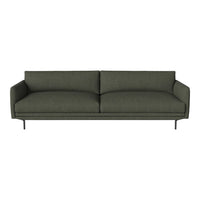 "Modern green upholstered sofa with a sleek, minimalist design and comfortable cushions."