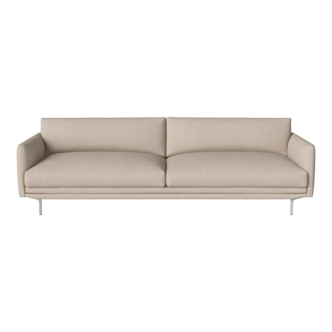 Beige modern sofa with a smooth, textured fabric and clean lines, featuring a minimalist design.