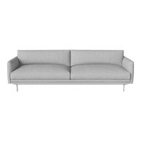 Light gray modern sofa with smooth upholstery and minimalistic design, featuring clean lines and plush cushions.