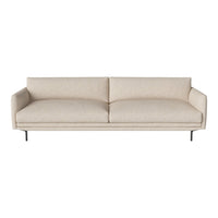 Beige modern sofa with smooth upholstery and minimalist design, featuring clean lines and simple patterns.