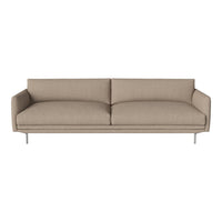Beige modern sofa with clean lines and textured fabric, featuring a minimalist design on sleek metal legs.