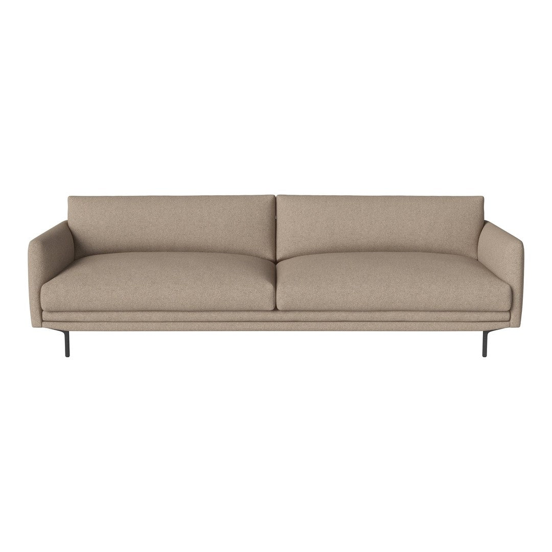Beige minimalist sofa with clean lines and a smooth texture, featuring a light neutral color palette and no patterns.