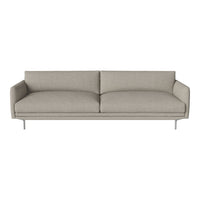 Light grey modern sofa with a minimalist design and smooth upholstery, featuring straight lines and silver legs.