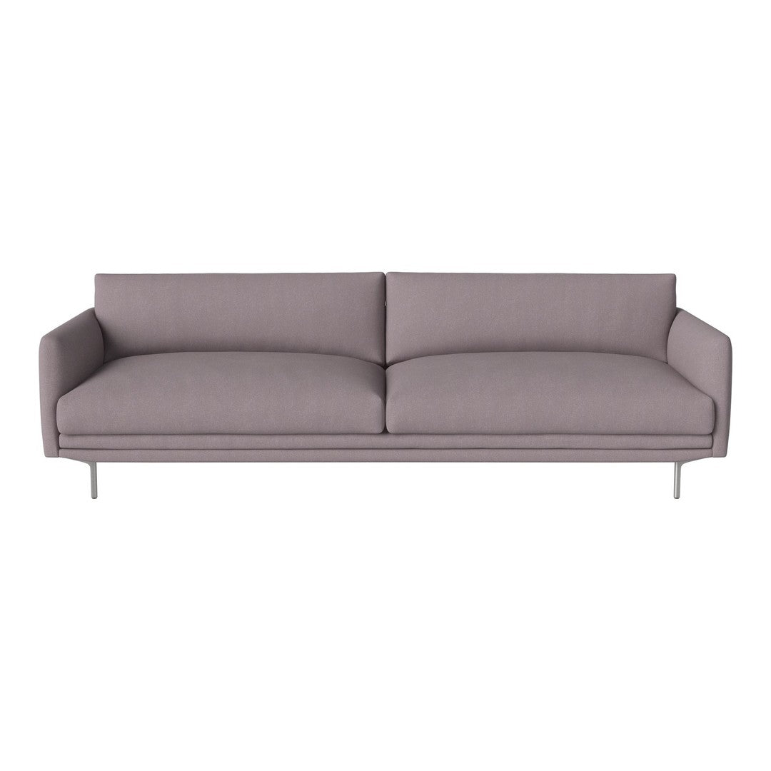 Modern gray sofa with sleek lines and smooth fabric, featuring a minimalist design and understated elegance.