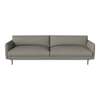 Gray two-seater sofa with smooth fabric and clean lines, featuring a modern minimalist design.