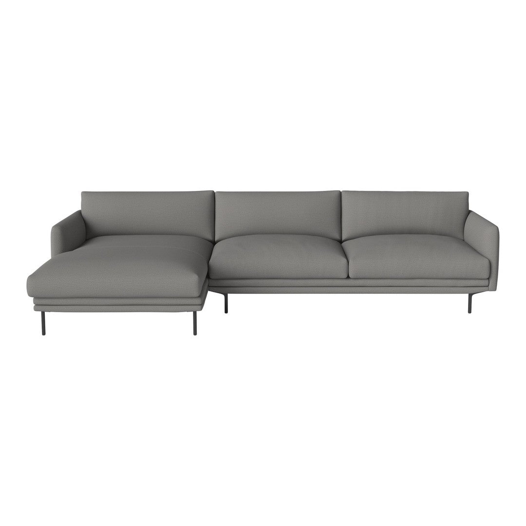 Modern gray sectional sofa with sleek lines and smooth fabric, perfect for contemporary home decor.