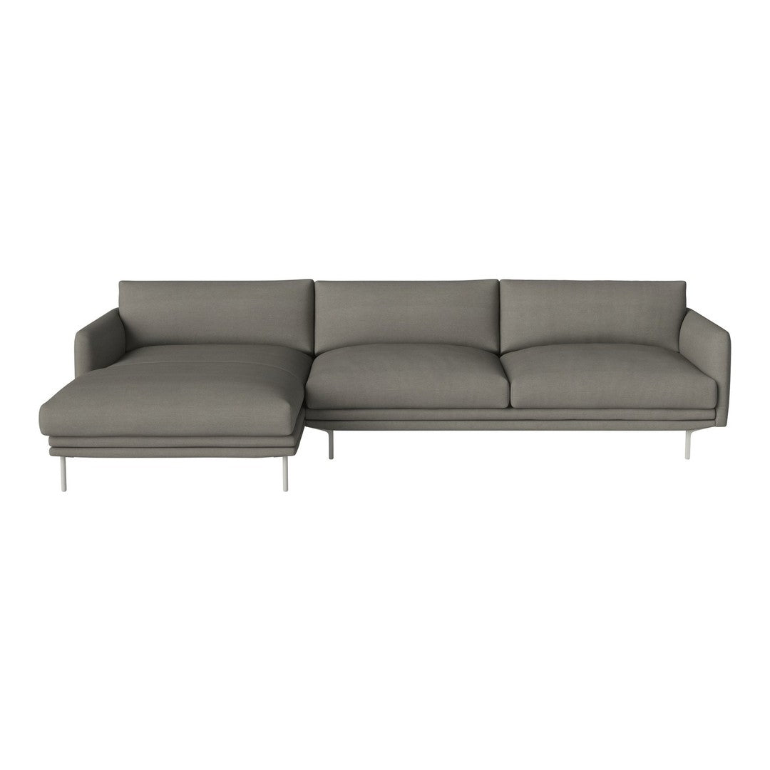 Modern gray sectional sofa with plush cushions and sleek silver legs, perfect for contemporary living spaces.