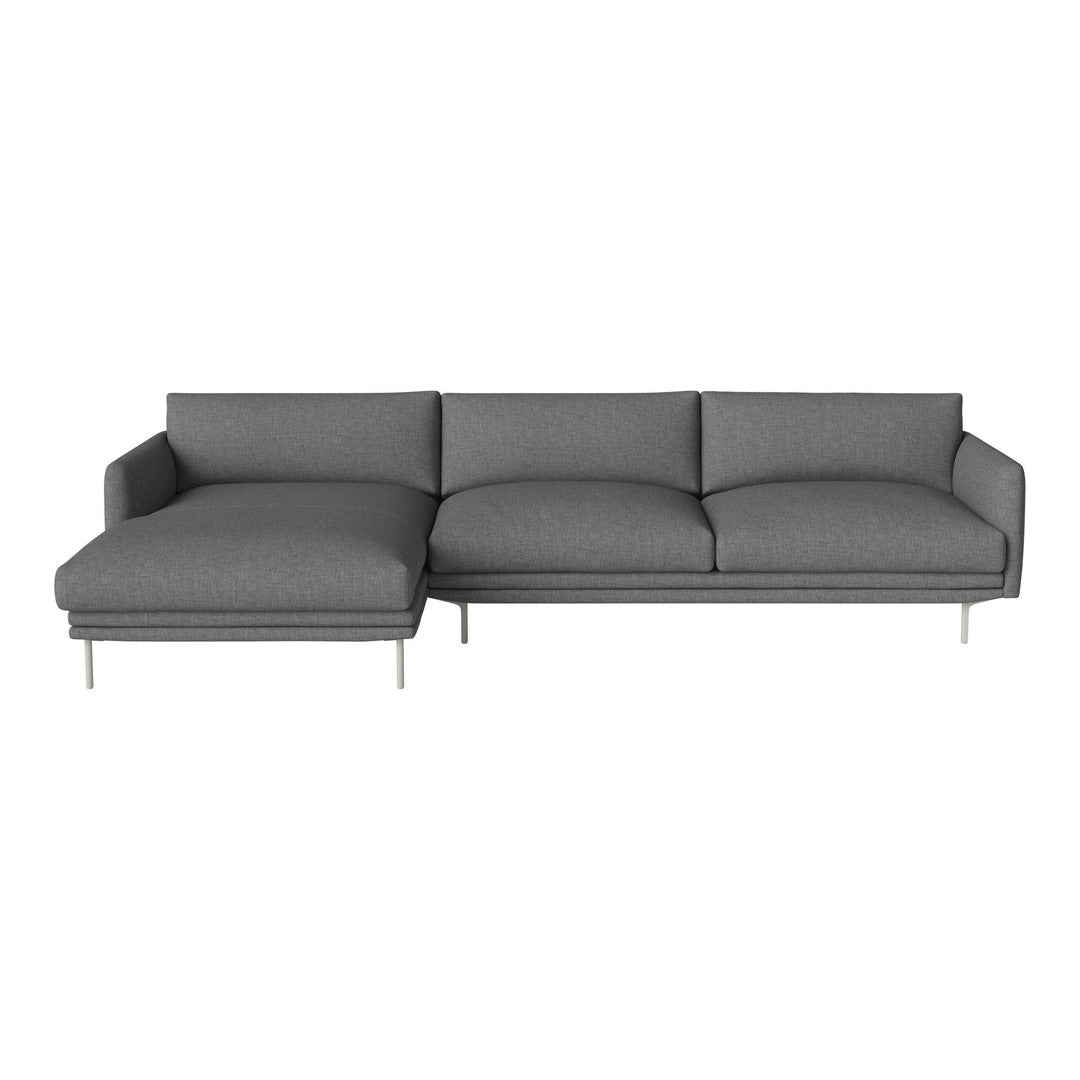 Modern gray sectional sofa with clean lines and smooth, textured fabric. Perfect for contemporary living spaces.