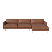 Modern brown leather sectional sofa with sleek lines and a minimalist design, perfect for contemporary interiors.