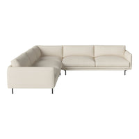 Modern sectional sofa in soft cream fabric with minimalist design and sleek metal legs. Ideal for contemporary decor.
