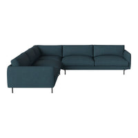 Teal sectional sofa with a modern design and smooth fabric upholstery, featuring clean lines and minimalistic style.