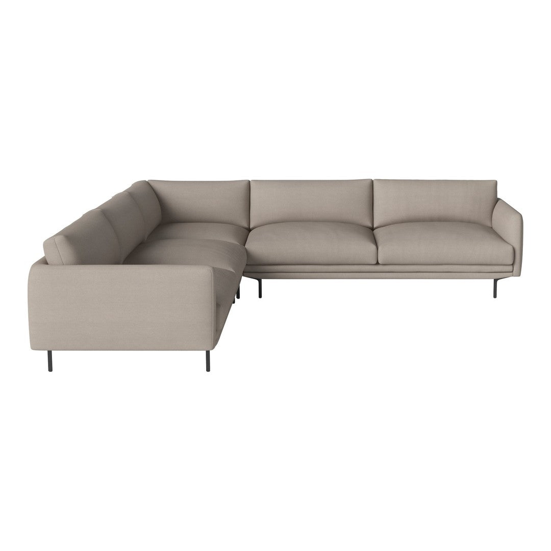 Beige sectional sofa with a modern, minimalist design and smooth fabric texture. Perfect for any contemporary living space.