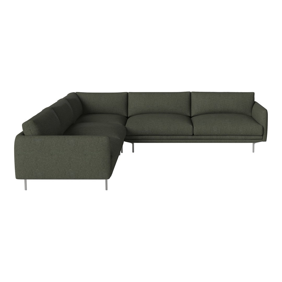 Modern dark green sectional sofa with clean lines and plush cushions. Ideal for minimalist decor. 