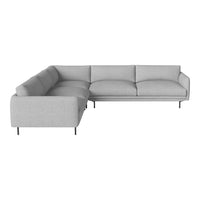 Light gray sectional sofa with smooth upholstery and minimalist design. Perfect for modern living spaces.