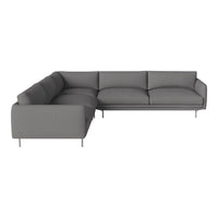 Gray sectional sofa with a sleek design and subtle textured fabric, featuring a modern silhouette.